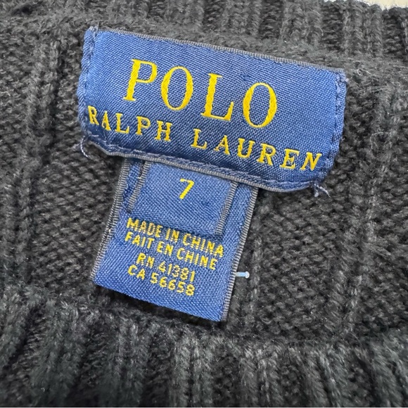 Polo Ralph Lauren BLACK CABLE Knit Crew-Neck Sweater Boy's 7 RED PONY - Picture 3 of 6